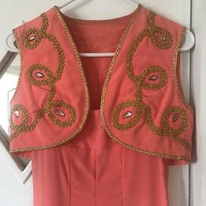 Vintage XS ballroom pantsuit in coral and gold